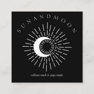 Tarjeta De Visita Cuadrada Energía Solar Espiritual Sol Luna Blanco Negro