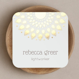 Tarjeta De Visita Cuadrada Energy Healthy Yellow Gold Floral Lotus Mandala