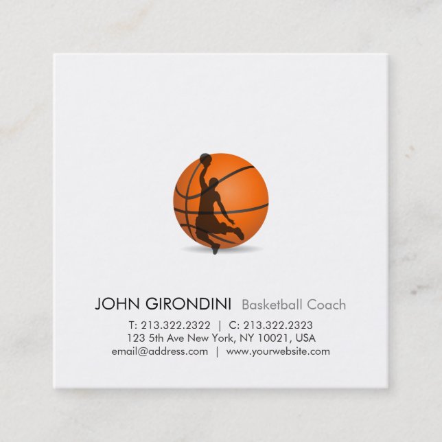 Tarjeta De Visita Cuadrada Entrenador de baloncesto entrenador moderno Plaza (Anverso)