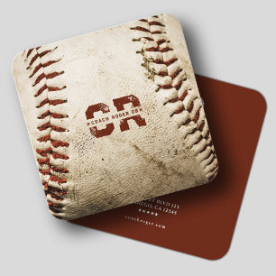 Tarjeta De Visita Cuadrada Entrenador de béisbol rústico Monograma del equipo