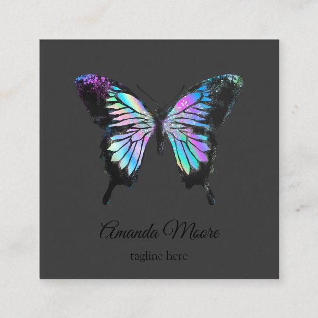 Tarjeta De Visita Cuadrada entrenador de vida de mariposa azul terapeuta holo (Anverso)