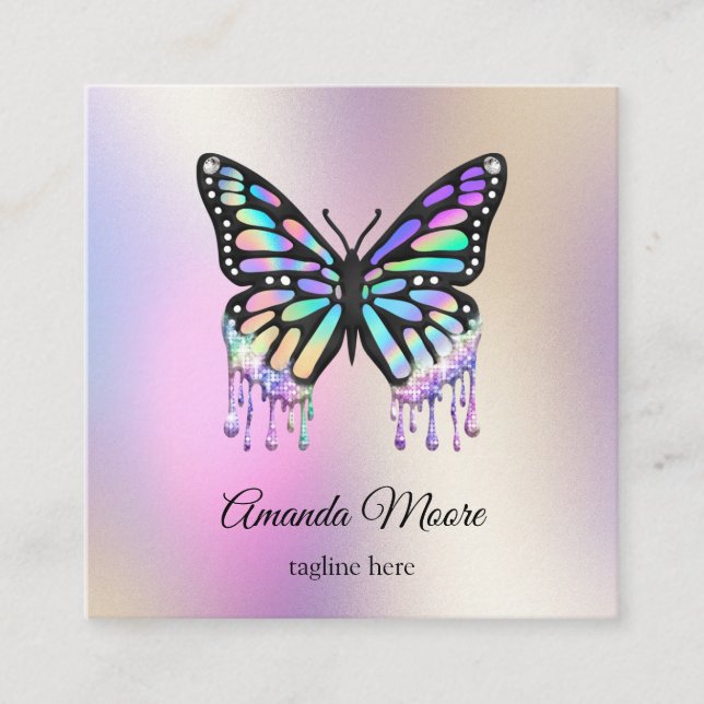 Tarjeta De Visita Cuadrada entrenador de vida de mariposa monarca holográfico (Anverso)