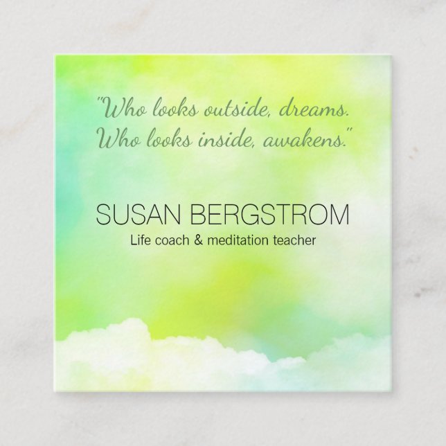 Tarjeta De Visita Cuadrada Entrenador de vida, masajista, profesor de meditac (Anverso)