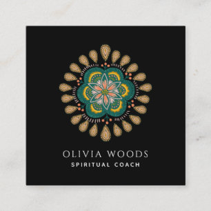 Tarjeta De Visita Cuadrada Entrenador espiritual Boho Floral Mandala