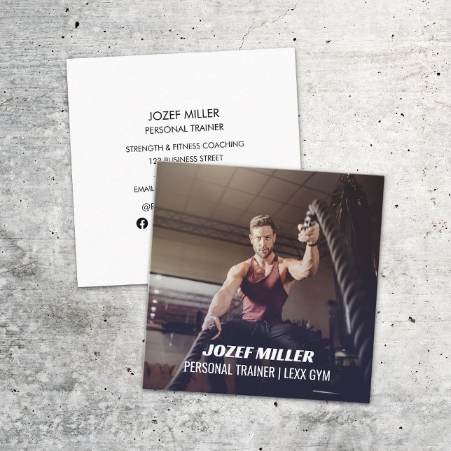 Tarjeta De Visita Cuadrada Entrenador personal de fitness de pistas de batall (Subido por el creador)