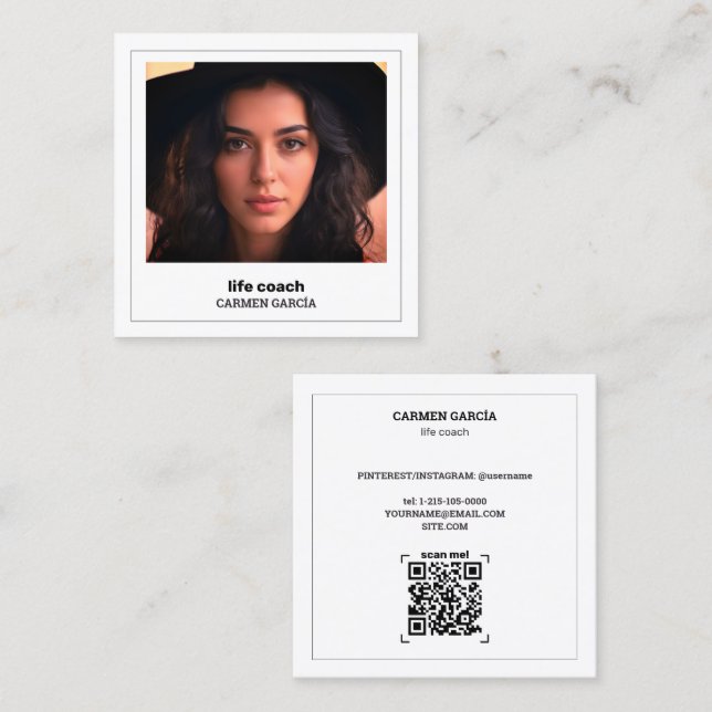 Tarjeta De Visita Cuadrada 🌱 Entrenador Personalizado QR & Foto (Anverso / Reverso)