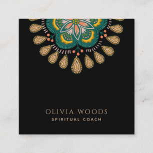 Tarjeta De Visita Cuadrada Entrenadora Espiritual Floral Mandala Boho Elegant