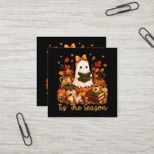 Tarjeta De Visita Cuadrada Es La Temporada Cute Fantasma Libro De Lectura Oto