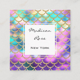 Tarjeta De Visita Cuadrada Escala de sirena de oro Pastel Rainbow Unicorn