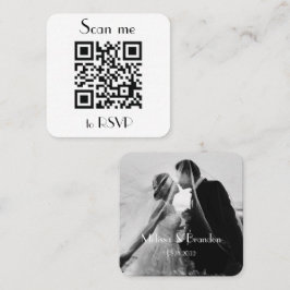 Tarjeta De Visita Cuadrada Escanearme a RSVP Boda QR Code Photo Response
