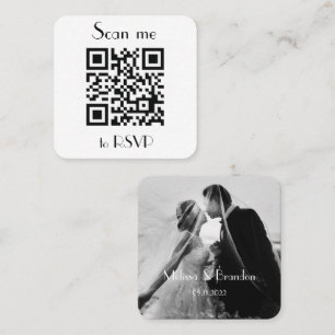 Tarjeta De Visita Cuadrada Escanearme a RSVP Boda QR Code Photo Response