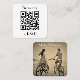 Tarjeta De Visita Cuadrada Escanearme a RSVP Boda QR Code Photo Response