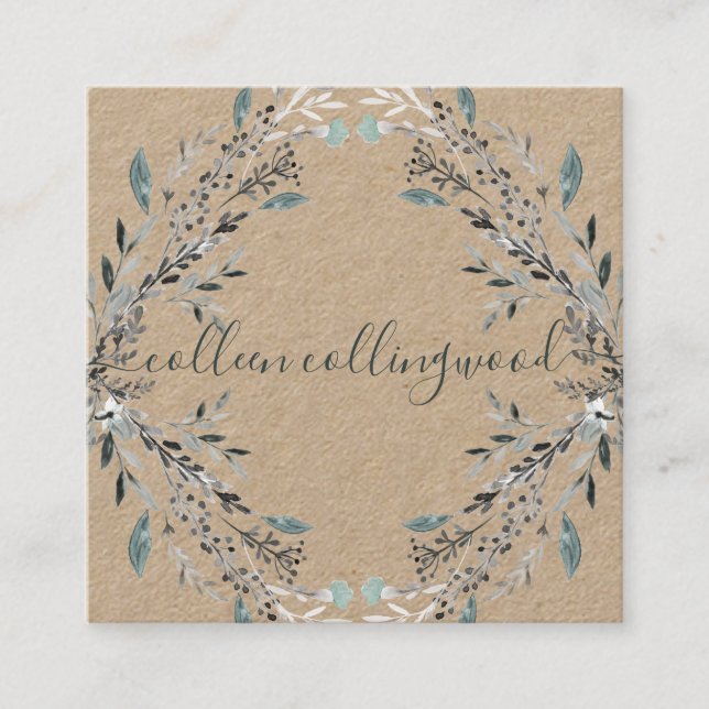 Tarjeta De Visita Cuadrada Escritura a mano de papel Kraft moderno profesiona (Anverso)