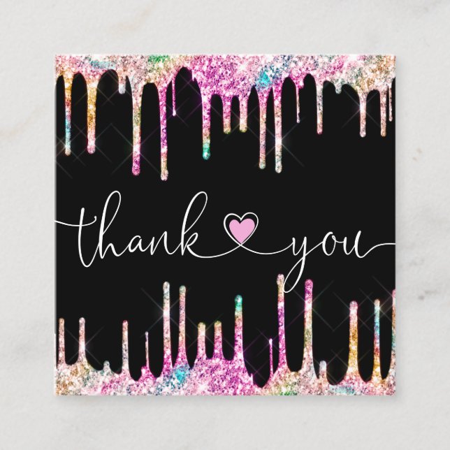 Tarjeta De Visita Cuadrada escritura moderna holográfica gracias por tu pedid (Anverso)