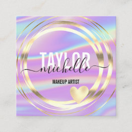 Tarjeta De Visita Cuadrada escritura moderna holográfica purpurina cuadrado