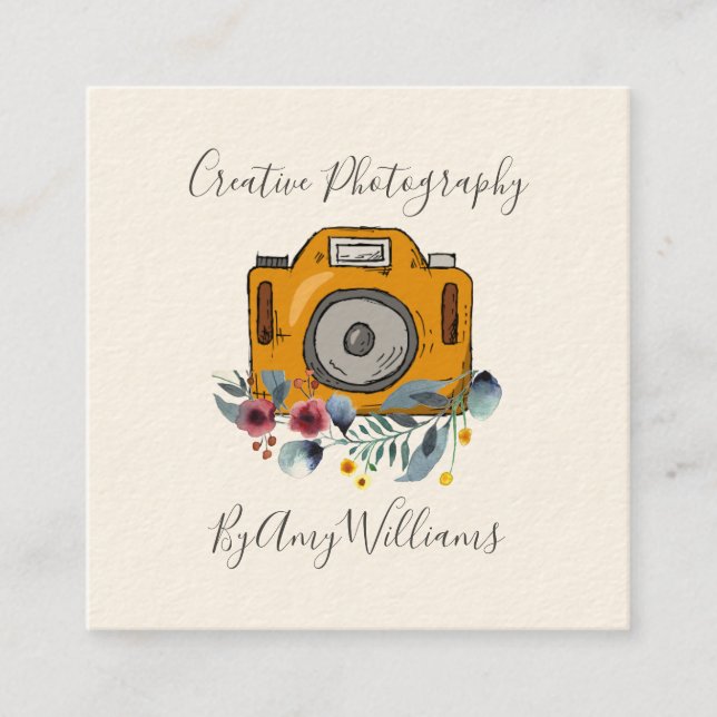 Tarjeta De Visita Cuadrada Escuadra fotográfica de cámara con dibujos de mano (Anverso)