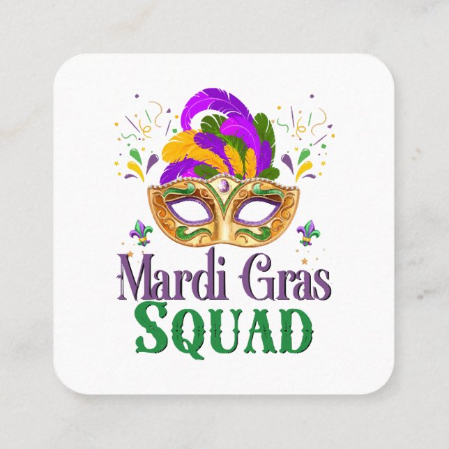 Tarjeta De Visita Cuadrada Escuadrón Mardi Gras (Reverso)