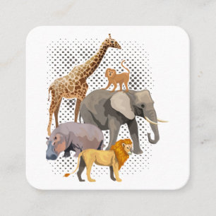 Tarjeta De Visita Cuadrada Escuadrón Safari Africano Animales Graciosos Zooló