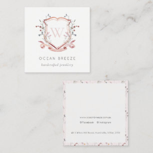 Tarjeta De Visita Cuadrada Escudo de acuarela de flor silvestre rosa pastel M