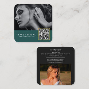 Tarjeta De Visita Cuadrada Esmeralda escaneable código de barras QR foto de