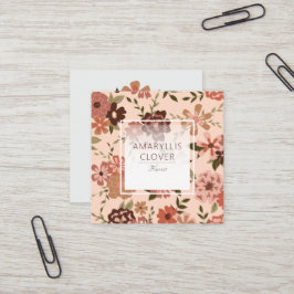 Tarjeta De Visita Cuadrada Espectacular patrón floral marrón