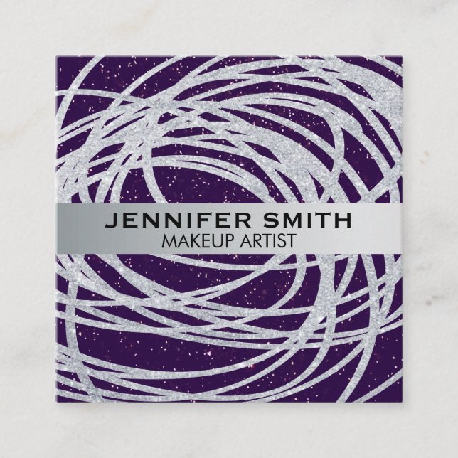 Tarjeta De Visita Cuadrada Espectros Purpurinas púrpuras | Purpurina Silver S (Anverso)