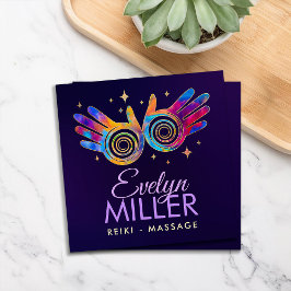 Tarjeta De Visita Cuadrada Espiral de energía de manos de curación coloridas