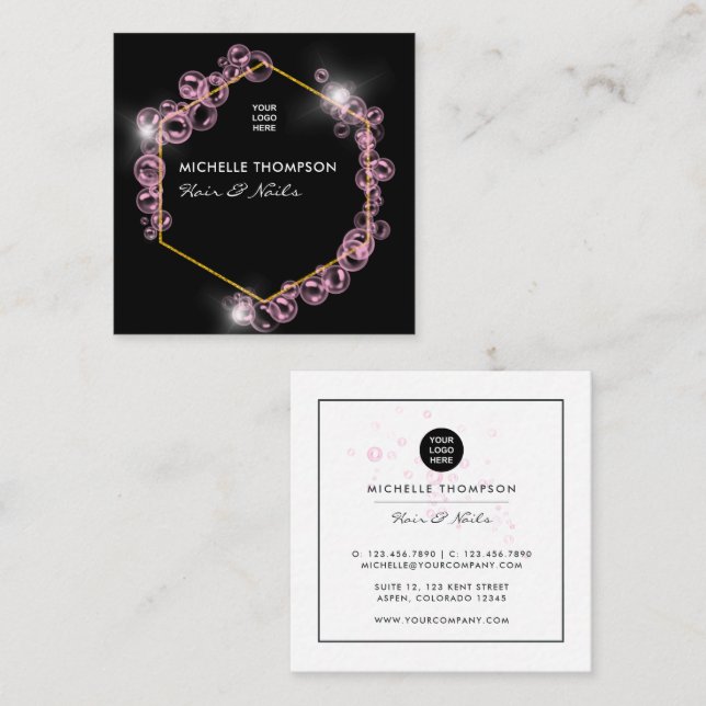 Tarjeta De Visita Cuadrada Espumoso jabón rosa burbuja salón de belleza cuadr (Anverso / Reverso)