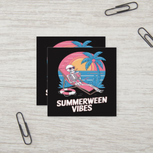 Tarjeta De Visita Cuadrada Esqueleto de Summerween Vacaciones de Verano Playa