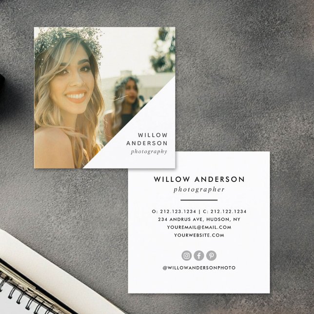 Tarjeta De Visita Cuadrada Esquina geométrica | Fotografía minimal moderna (Subido por el creador)