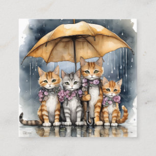 Tarjeta De Visita Cuadrada Estaba lloviendo afuera, así que el gato materno l