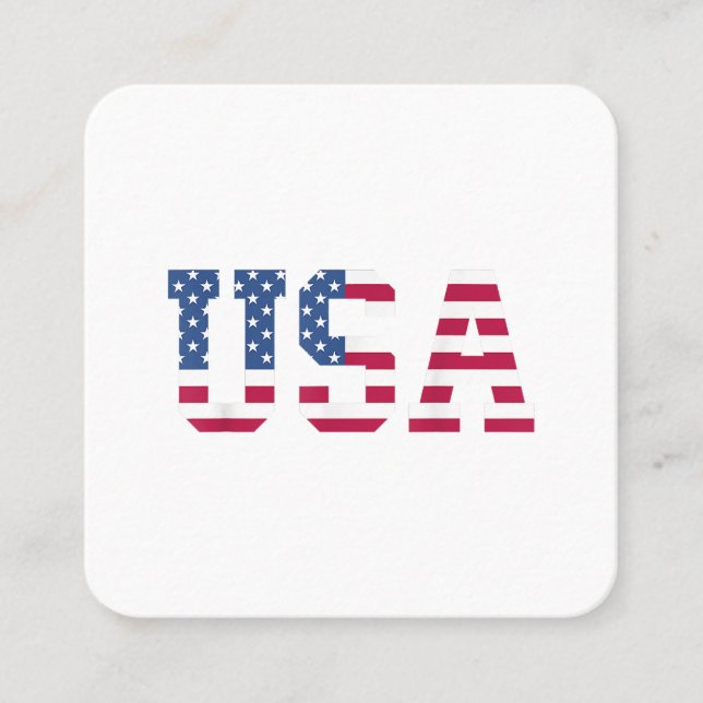 Tarjeta De Visita Cuadrada Estados Unidos Bandera Americana Patriótica Rojo E (Anverso)