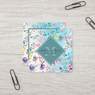 Tarjeta De Visita Cuadrada Estampado de flores del Chinoiserie