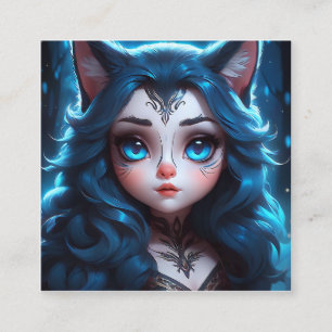 Tarjeta De Visita Cuadrada Este primer plano de la vibrante e azul de un gato