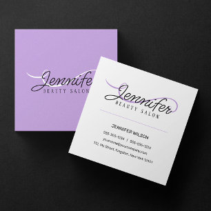 Tarjeta De Visita Cuadrada Esteticista de salón de belleza morado minimalista