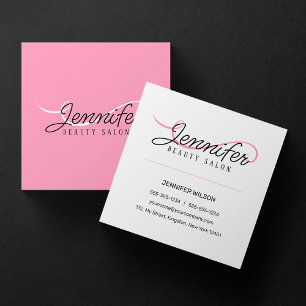 Tarjeta De Visita Cuadrada Esteticista de Salón de Belleza Rosa Blanco Minima