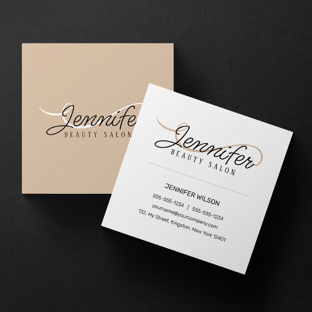 Tarjeta De Visita Cuadrada Esteticista del Salón de Belleza Rosa Blanco Biege (Subido por el creador)