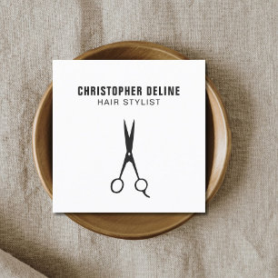 Tarjeta De Visita Cuadrada Estilista de cabello con tijeras minimalistas en b