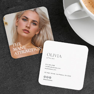 Tarjeta De Visita Cuadrada Estilista de cabello minimalista moderno para foto
