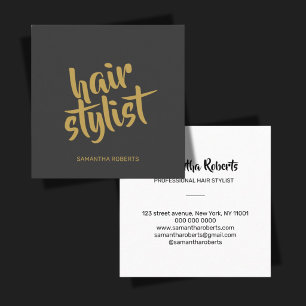 Tarjeta De Visita Cuadrada Estilista de cabello moderno minimalista gris dora