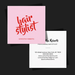 Tarjeta De Visita Cuadrada Estilista de cabello moderno script minimal rosa r