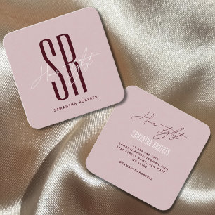 Tarjeta De Visita Cuadrada Estilista de cabello monograma inicial moderno azu
