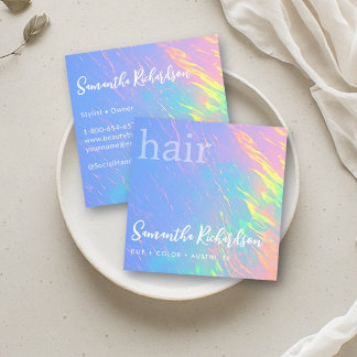 Tarjeta De Visita Cuadrada Estilista de cabello Peluquero Salón Holográfico A