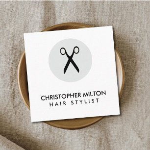 Tarjeta De Visita Cuadrada Estilista de cabello simple elegante negro y blanc