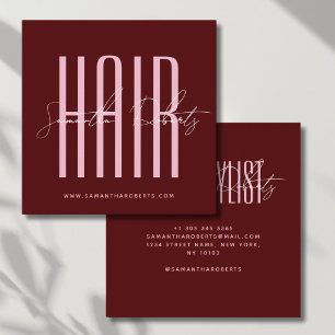 Tarjeta De Visita Cuadrada Estilista de cabello tipografía moderna script roj