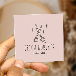 Tarjeta De Visita Cuadrada Estilista de pelo liso cissor Minimalista Rubor ro