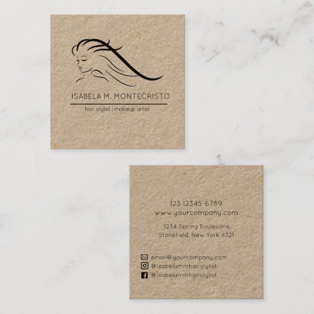 Tarjeta De Visita Cuadrada Estilista de pelo minimalista (Anverso / Reverso)