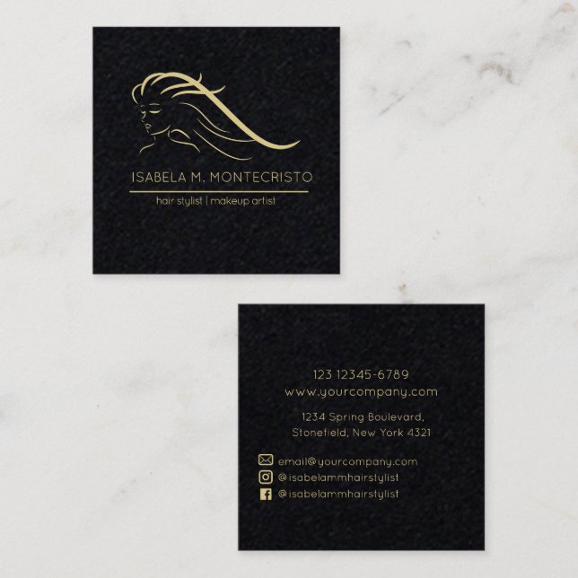 Tarjeta De Visita Cuadrada Estilista de pelo minimalista (Anverso / Reverso)