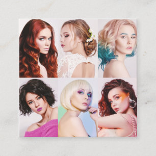 Tarjeta De Visita Cuadrada Estilista de pelo moderno fotos de clientes guión 