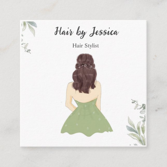 Tarjeta De Visita Cuadrada Estilista de pelo, peinado, (Anverso)